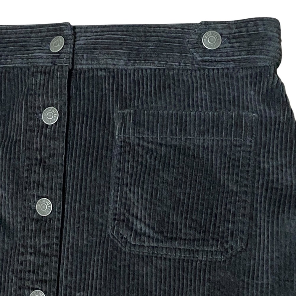 Madewell NEW Black Corduroy Button Front Mini Skirt Dark Academia Retro Size 14 - Picture 8 of 8